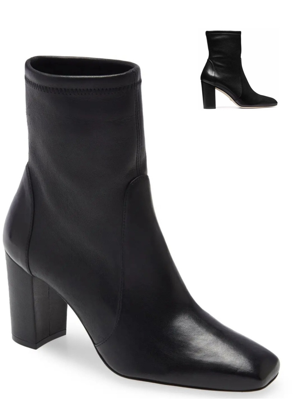 Stuart Weitzman “Caressa 80” Black Napa Leather High Block-Heel Ankle Boots